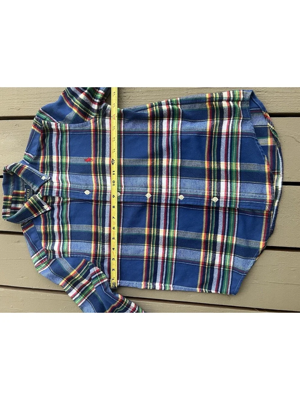 Polo Ralph Lauren Flannel Shirt Boys 10-12 Blue Plaid Long Sleeve